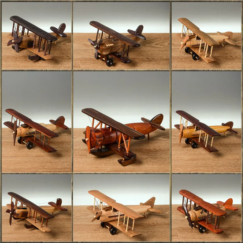 

Simple Retro Wooden Airplane Ornament Creative Home Desktop Cafe Bar Theme Aircraft Model Decoration Crafts Boy's Birthday Gifts