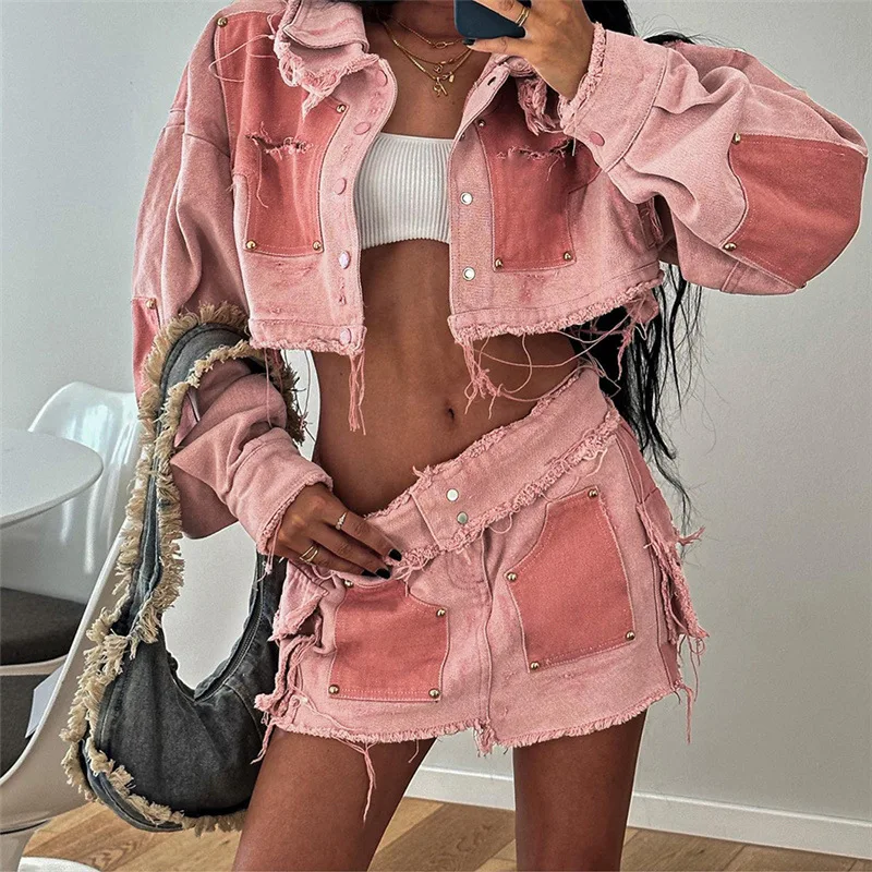 Casual Women Skirt Set Color Patchwork Jacket Color + Mini Dress Party Night Tracksuit Clothes For Women Outfit vansvans vans casual shoes vn0a5krd4w6 parisian night