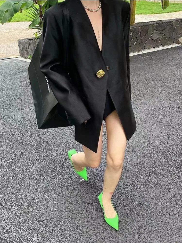 Luxury Designer Vintage Blazers Women Clothing Buttons Chic Spring Autumn Thin Suit Long Sleeve Coats High-end Blazer New