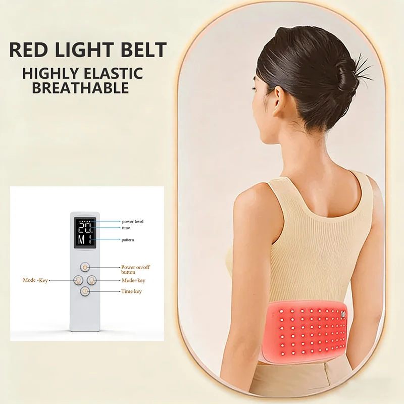 Wearable LED Red Light Therapy Pad 660nm 850nm Near Infrared Therapy Belt Rechargeable for Face Body with Wireless Controller