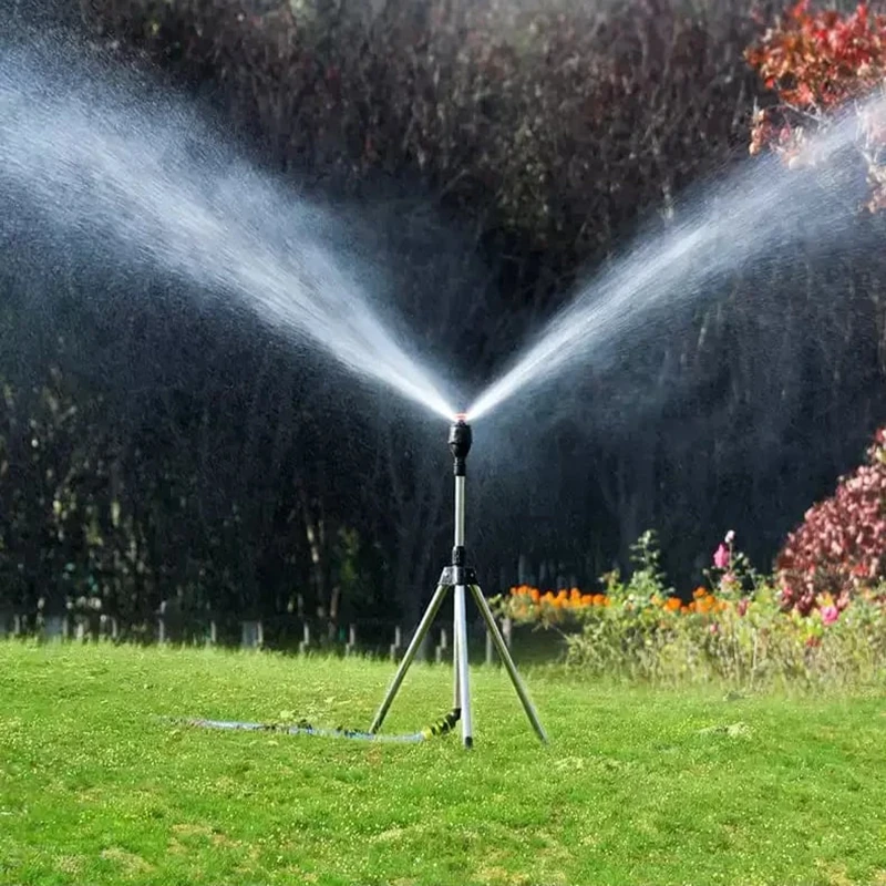 

360 Rotary Automatic Rotating Sprayer Irrigation Sprinkler Head with Tripod Telescopic Support Garden Lawn Watering Sprinkler