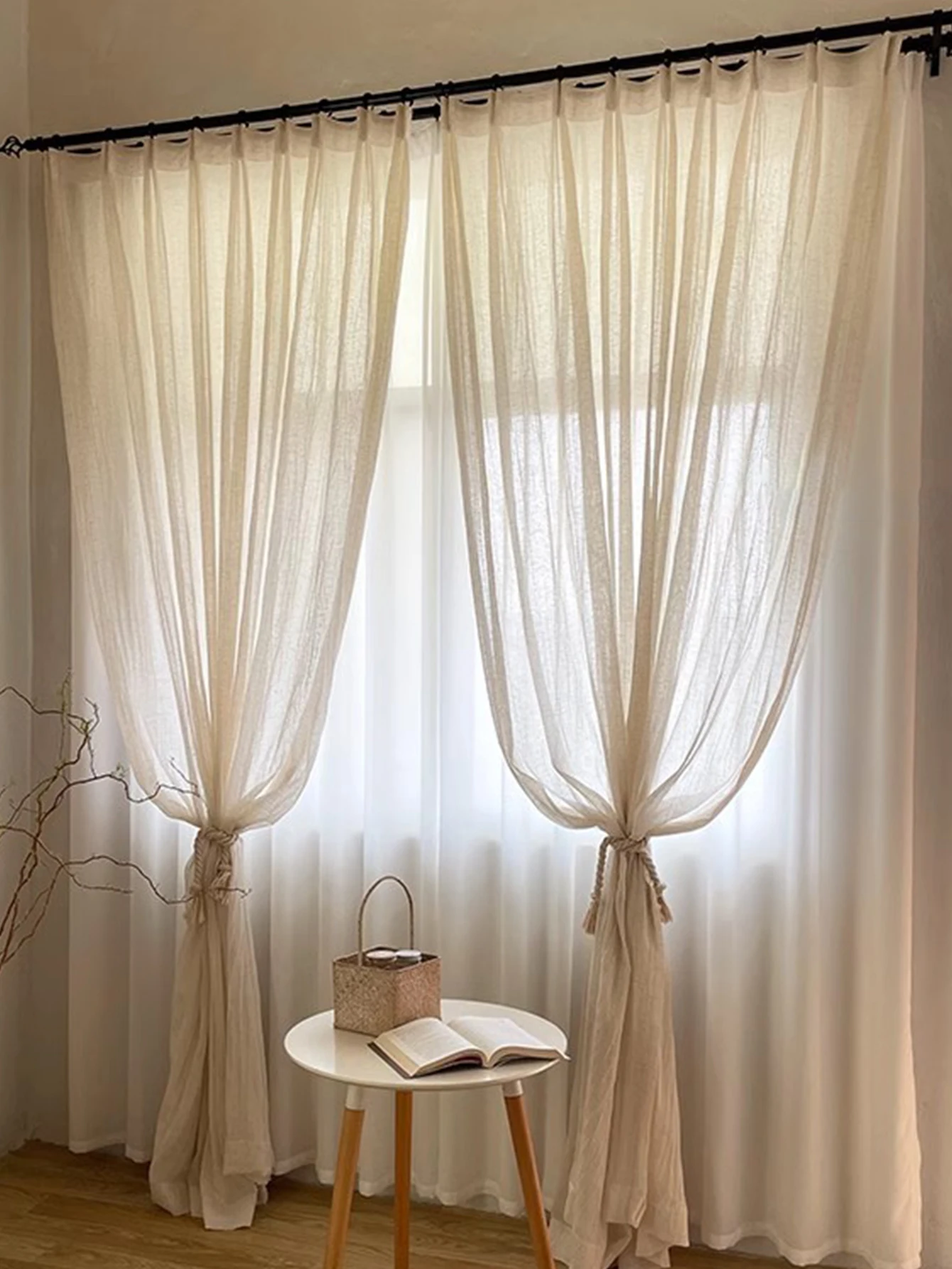 Japanese Home Wabi-Sabi Wind Small Press Crepe Linen Cotton Curtain Gauze Curtain Custom Light Micro Transparent People 2