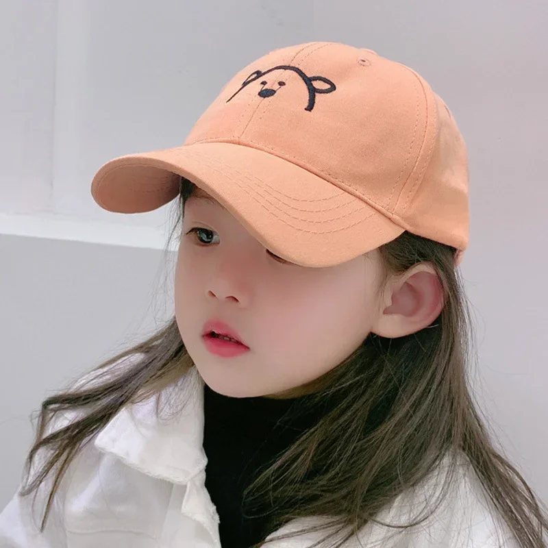 1Pc Children Solid Color Baseball Cap Baby Sun Hats Kids Cotton Breathable Hat Boys Girls Adjustable Caps Cute Bear Embroidered 2