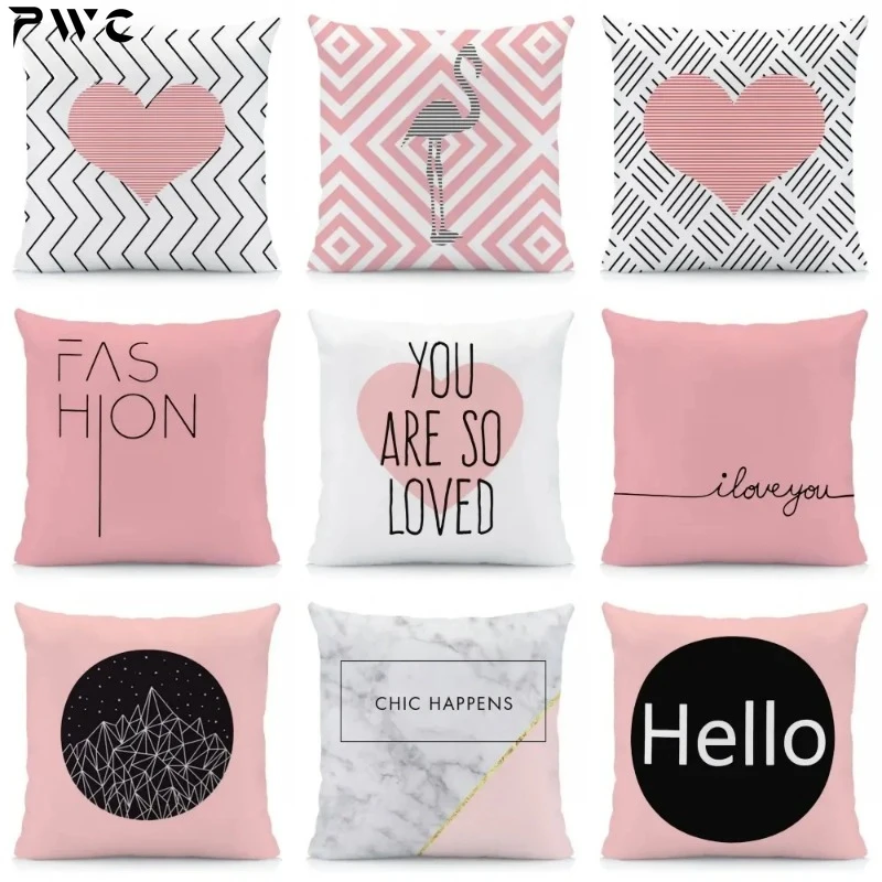 

Наволочка для подушки розовая Геометрическая, полиэстеровый декоративный чехол для дивана в полоску, в форме сердца, 45x45 см