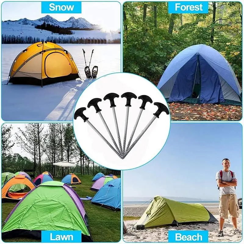 Tent Stake Pegs Carbon Steel Screw In Tent Stakes For Yard Portable Stakes T-Shaped Camping Stake Pegs Camping Peg For garden staples
