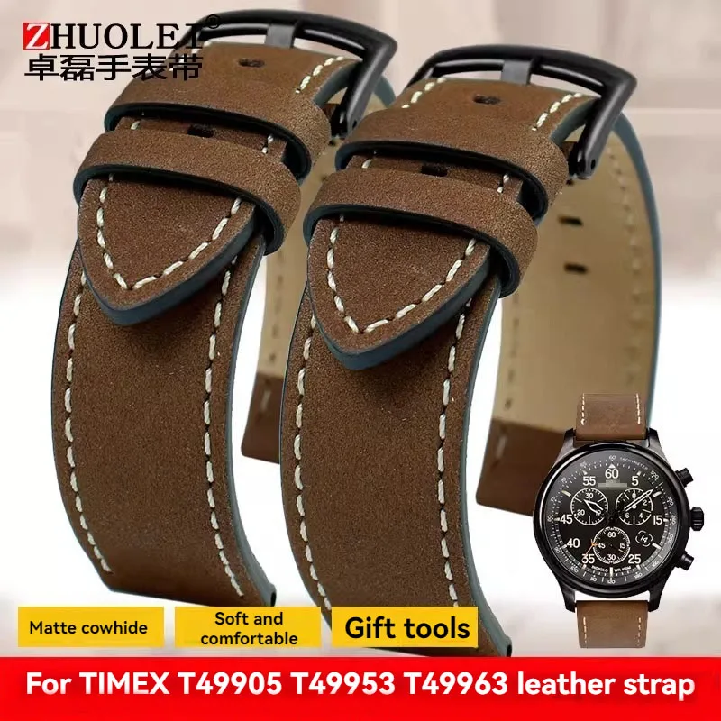 Genuine Leather Retro Matte Watch Band - 20/22mm Cowhide Strap