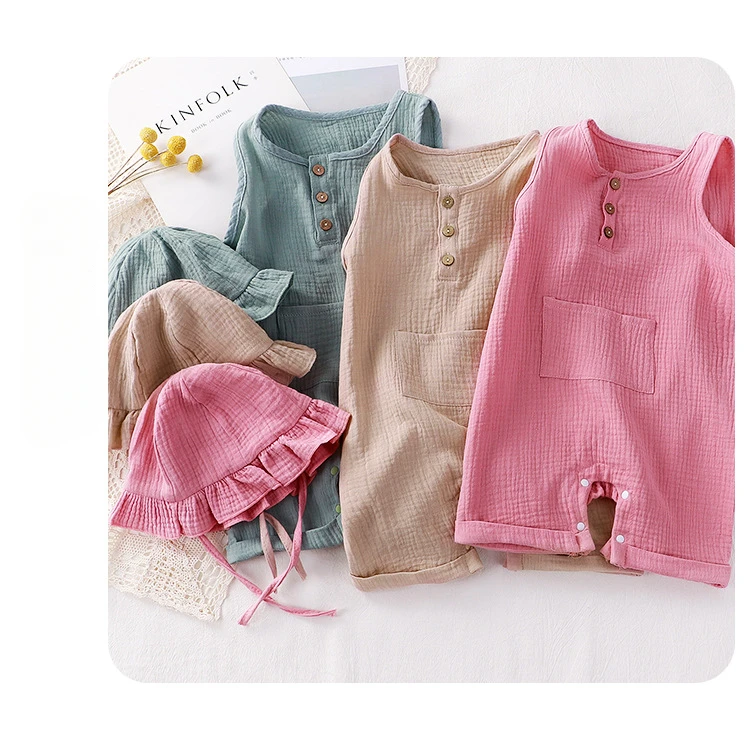 2Pcs Summer Solid Newborn Baby 100% Cotton Linen Bodysuits Boy Girl Sleeveless Romper Jumpsuit Soft Skin-friendly Thin Comfy