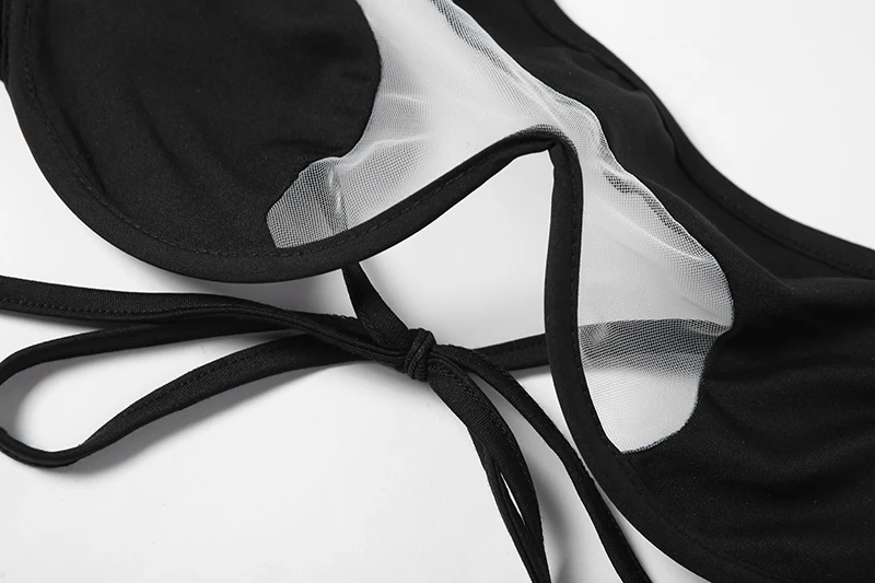 string bikini set Women Two Piece Bikini Swimsuit Sexy Bathing Suits Halter Triangle Tops String Bikini Sets One-shoulder Mesh Lace-Up Vest Briefs plus size swimwear