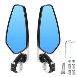 Enhanced Anti - Glare Rotating Handlebar End Mirror with Wide Angle Blue Glass (Silver)