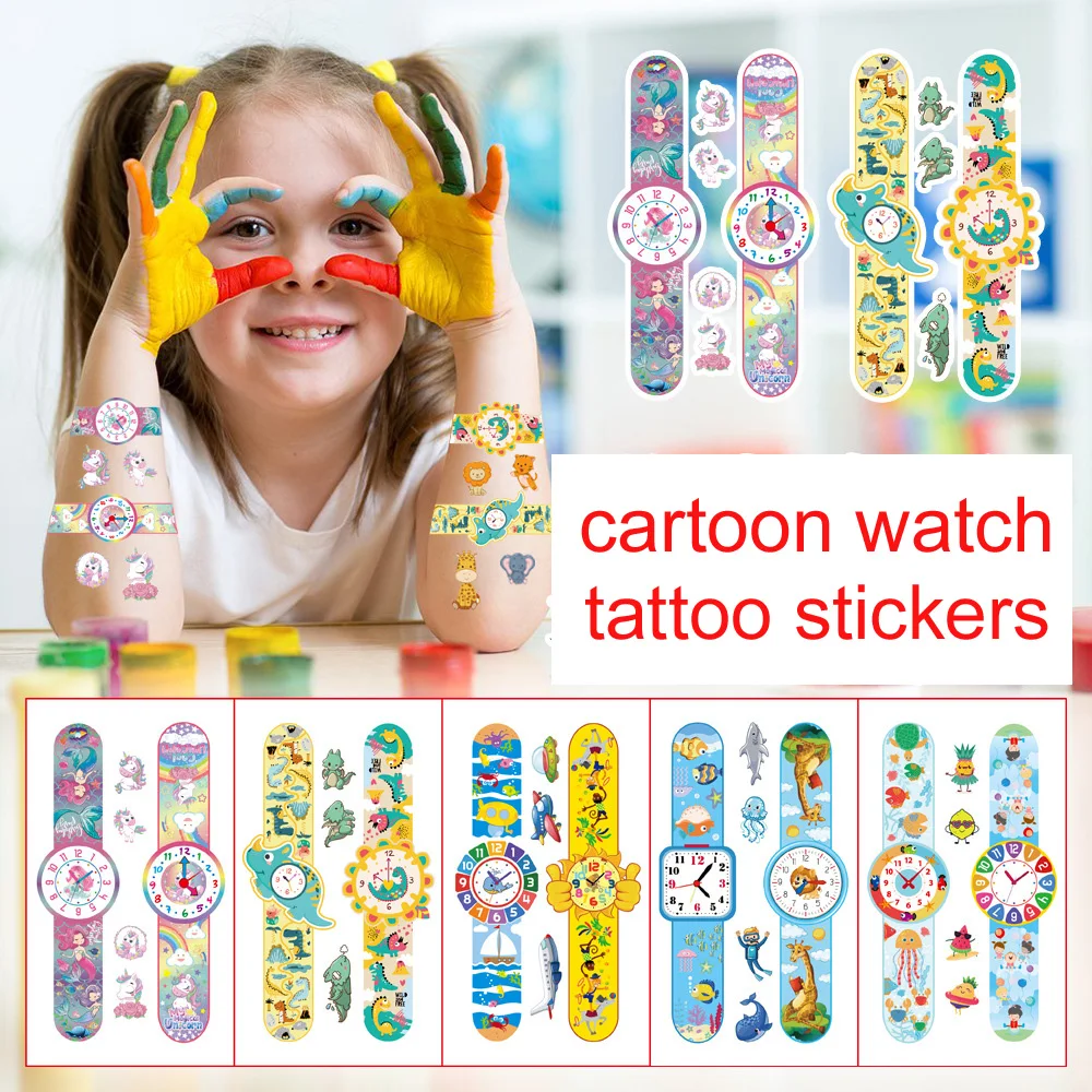 10 Pcs/Set Children'S Cartoon Watch Tattoo Stickers Waterproof Fake Tattoo For Kids Arm Safety Lasting Temporary Tattoo