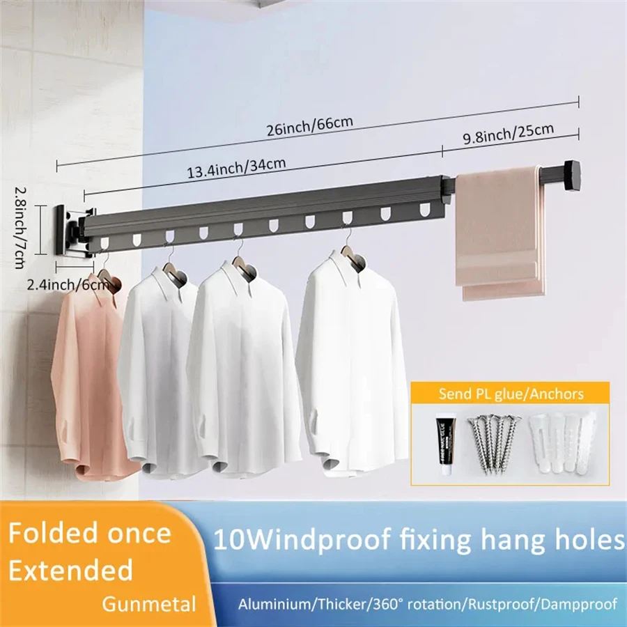 Aluminum Alloy Folding Drying Rack Space Saver Clothes Dryer Wall-mounted Collap
