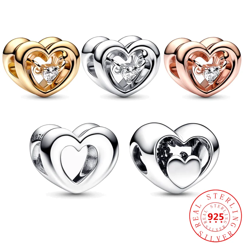 

Free Shipping 925 Sterling Silver Radiant Open Heart & Floating Stone DIY Beads Fit Original Pandora Charm Bracelet Fine Jewelry