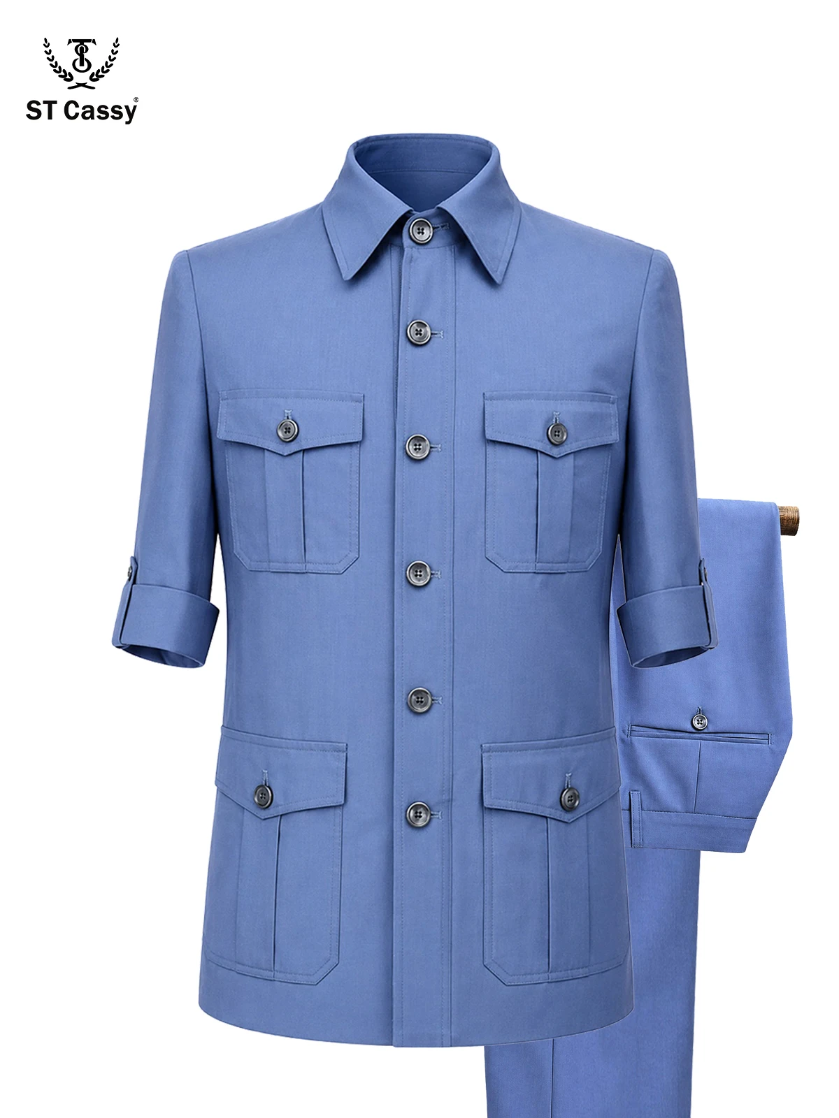 Costume homme bleu ciel Safari à manches courtes
