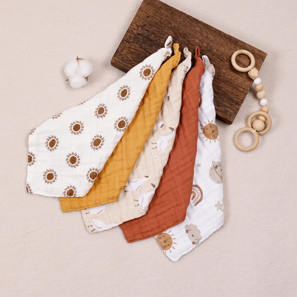 Baby Towel 5PCS Set Bamboo Cotton Face Solid Print Muslin Square Soft Burp Cloth