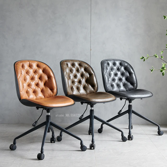 Sillas de oficina de cuero ergonómicas nórdicas para oficina, silla  giratoria de estudio sedentario, cómoda, de lujo, Ligera y sencilla -  AliExpress