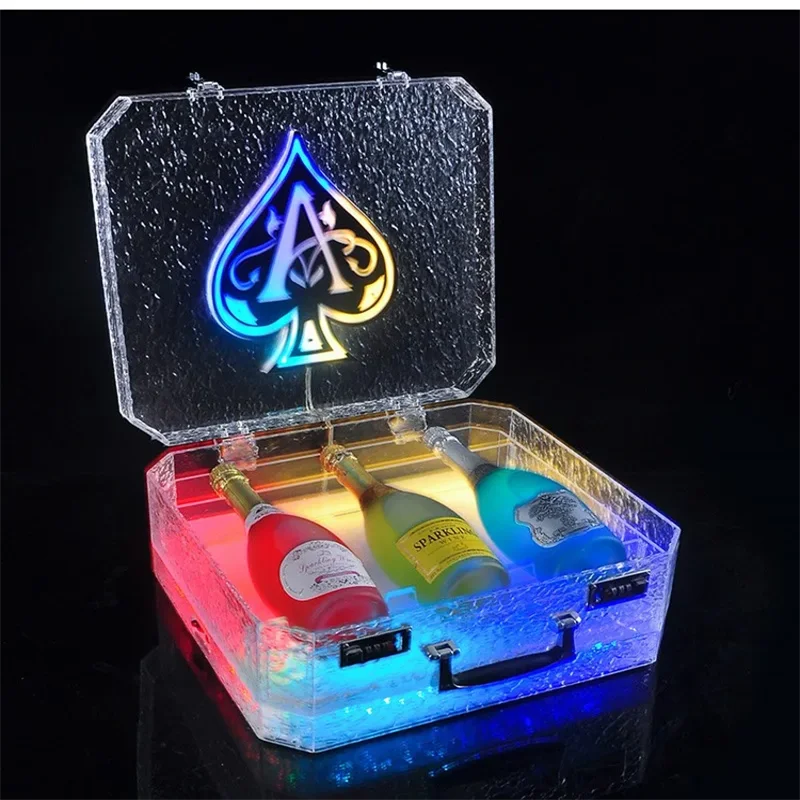 Portable Ice Rock Display Case Ace of Spade LED Briefcase Champagne Cocktail Wine Box Whisky Carrier Case VIP Bottle Presenter