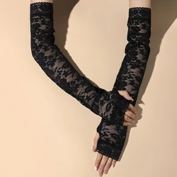 Elegant Women Ultra-Thin Summer Driving Cycling Arm Cover Sunscreen Gloves Female Anti-UV Elasticity Lace Mesh Gloves