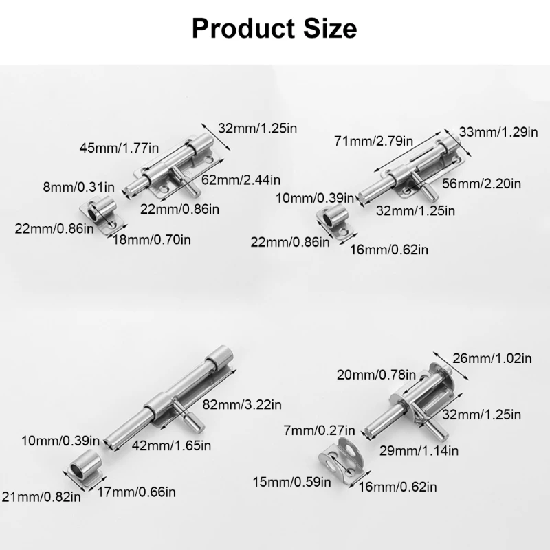 4pcs Steel Slide Latches Secure Barrels Bolts with Padlock Hole Simple Installs for Garden Gate Bathroom Shed door
