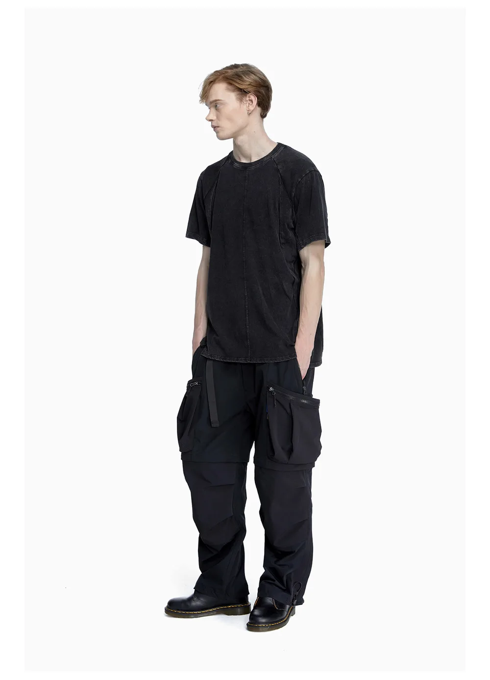 Reindee lusion 23ss 201 structural cut pure cotton t-shirt stacked structure diamond shape hem techwear gorpcore