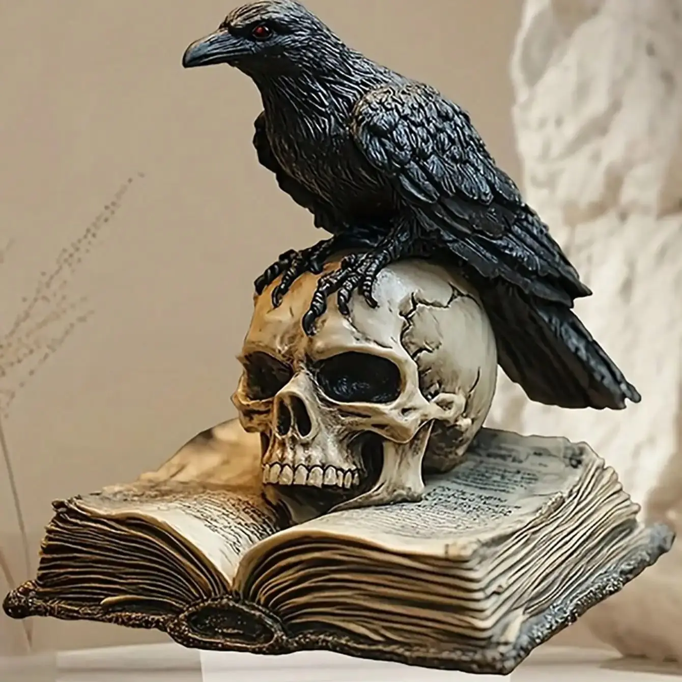 1 Stück Schwarze Extradition Crow Skulptur für Wohnzimmerdekoration, Halloween-Geschenk, Party-Tischdekoration, Büro- und Heimdekoration