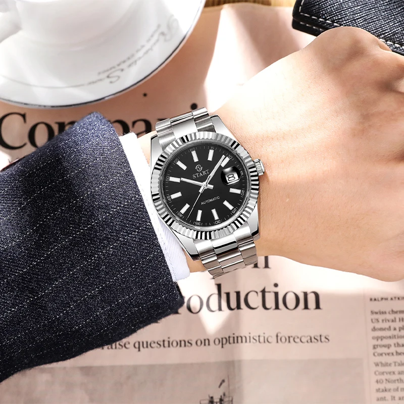 【START】Men's Watch Luminous Scale Dial Automatic Mechanical Watch Date Function Waterproof Metal