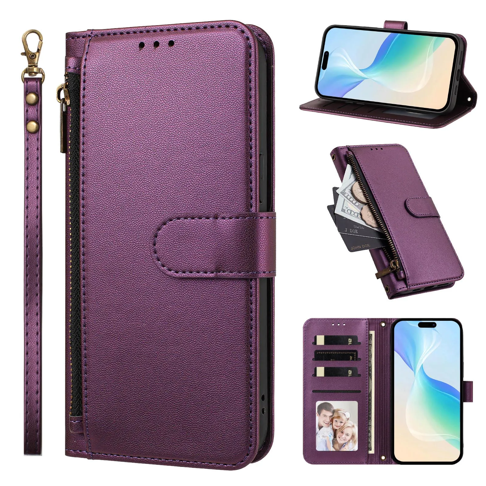 Luxury Zipper Coin Wallet Flip Leather Phone Case