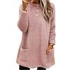 Autumn Winter O Neck Pullover Plush Hoodie Women Daily Commuter Casual Double Pockets Splice Hem Sweatshirt Female Long Warm Top 2