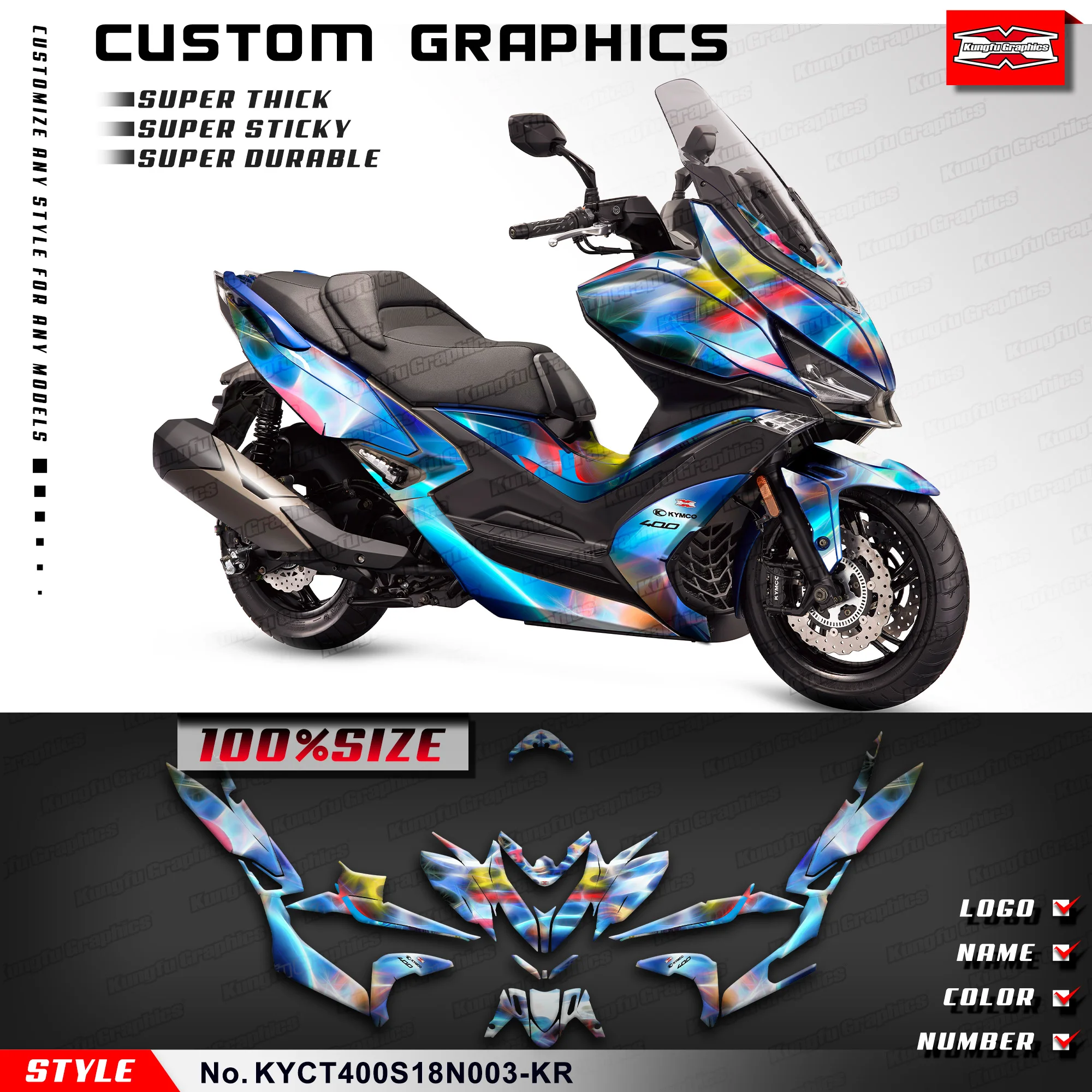 

KUNGFU GRAPHICS Motorcycle Graphics Stickers Complete Decal Kit for KYMCO XCITING S 400 2018 2019 2020, KYCT400S18N003-KR