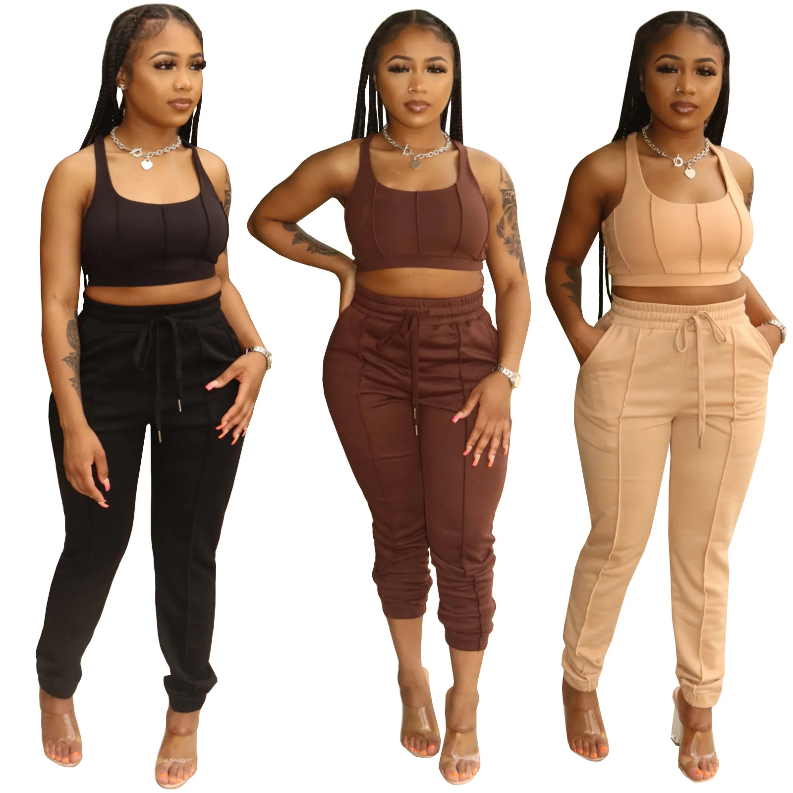 Women Casual Fashion Sexy Crop Tops 2 Two Piece Pant Sets Matching Outfits 2022 Summer Clothes Wholesale Jogging Sweat Suit