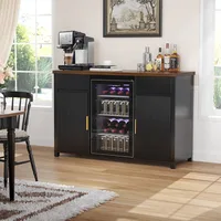 Large Coffee Bar Cabinet with Mini Fridge Wine Storage Buffet Sideboard Table for Home Fluted Design Kitchen Storage Organizer 2