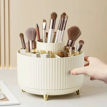360° Rotating Makeup Organizer - 1pc Plastic Cosmetic Storage with 5 Compartments - Multi-Functional Holder for Brushes storage