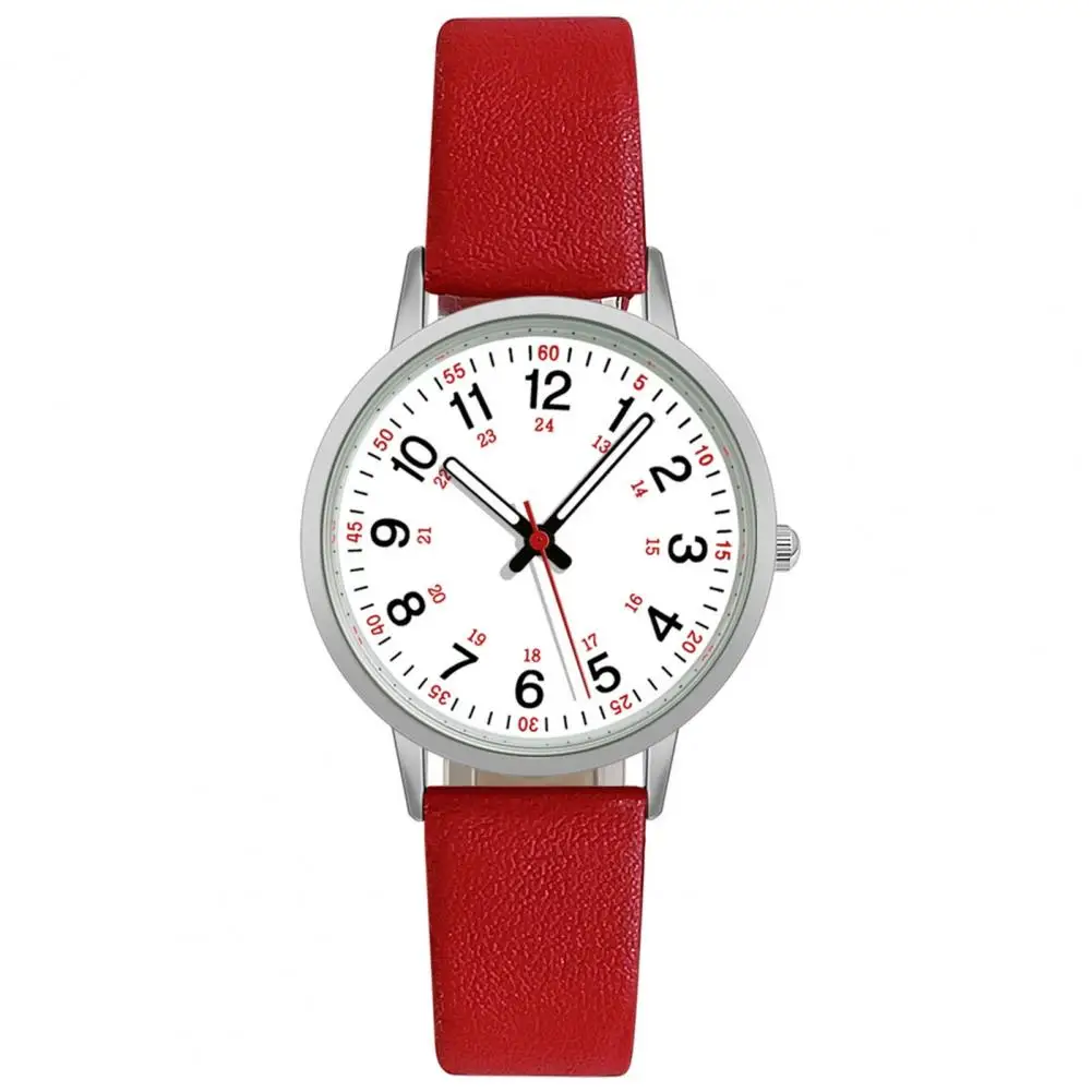 

Women Watch with Contrasting Red Seconds Hand Women's Luminous Digital Watch with Soft Faux Leather Strap 24 Hours for Students