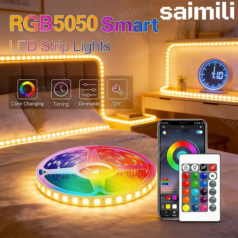 RGB LED 라이트 스트립 조명 USB 5V TV 백라이트 분위기 조명 APP 원격 제어 유연한 램프 테이프 크리스마스 파티 조명