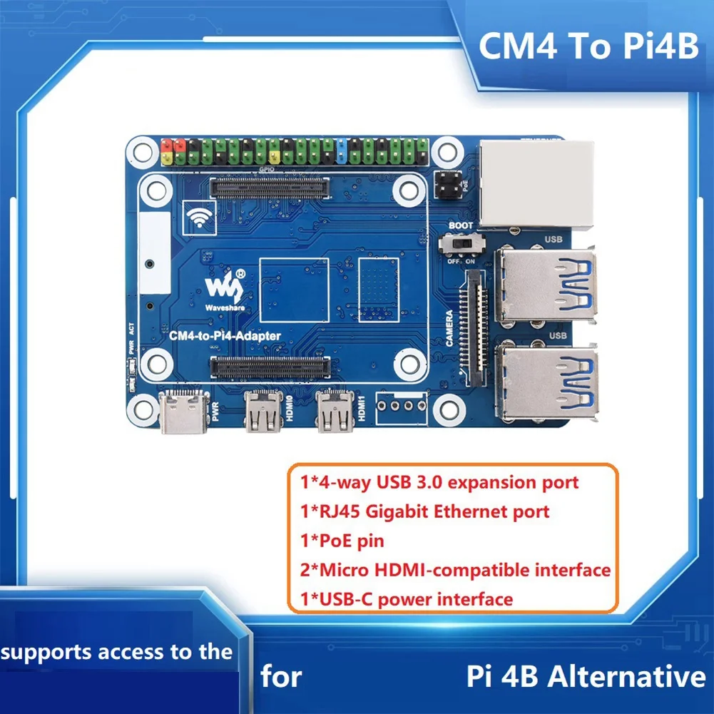 Waveshare CM4-Pi4B Ȯ , 4  USB3.0 + RJ45 ⰡƮ ̴ Ʈ, CM4-Pi4 ,   4B 