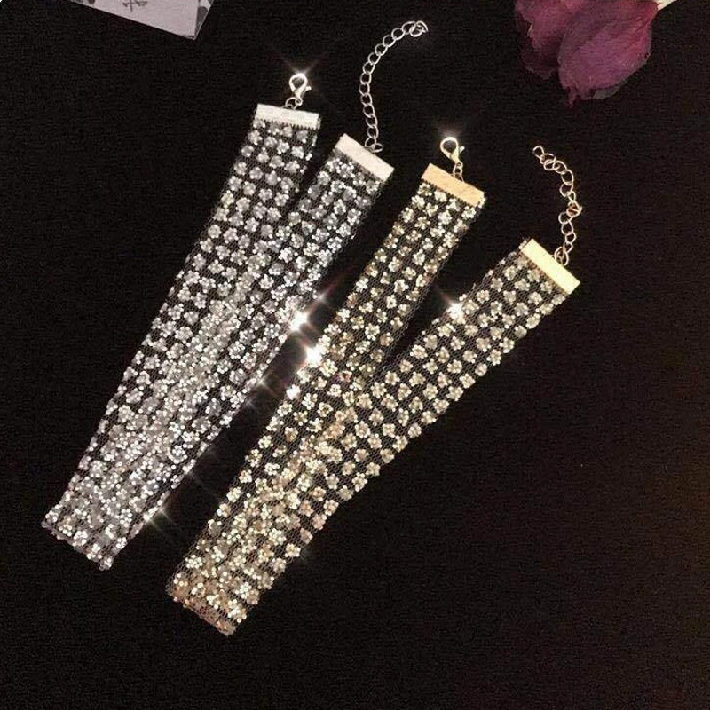 Collana Girocollo Con Paillettes In Metallo, Rete Lucida E Catenine Corte - Gioiello Moda Per Donne E Ragazze (Oro) - 3