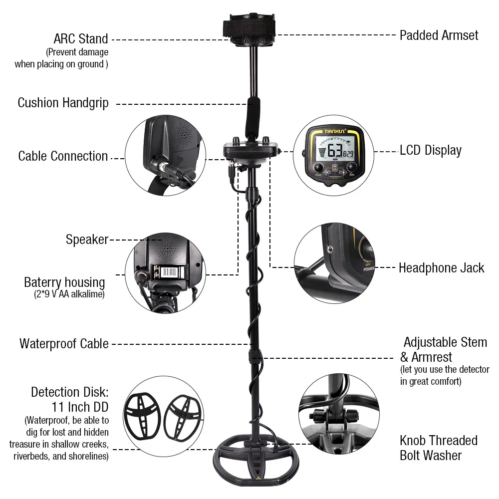 Professional Underground Metal Detector TX-850 LCD Display Gold Digger,Treasure Hunter with 11inch High Sensitivity Search Coil 5