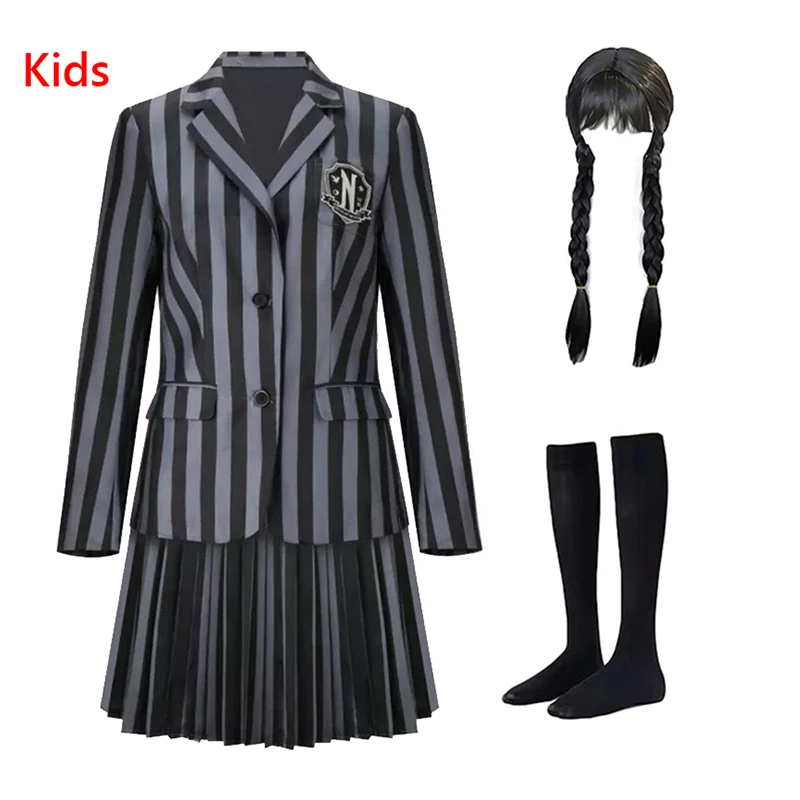 

Teenagers Girls Wednesday Addams Clothing Women Addams Family Clothing Family Cosplay Long Sleeves School Uniform Costume Outfit