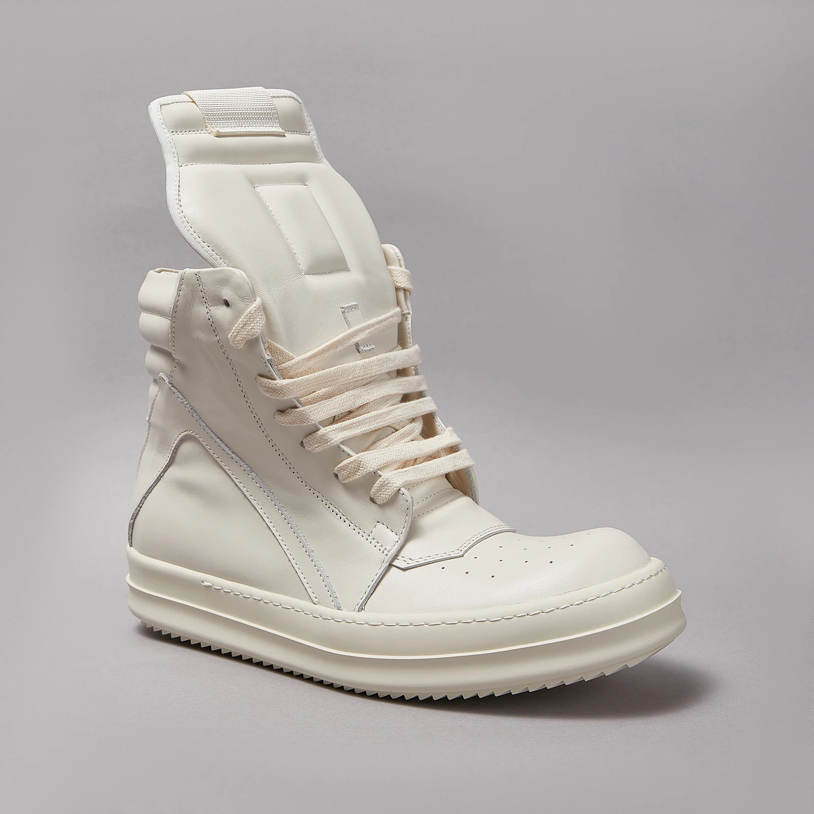 

DEKHERW Men Shoe Casual High Top Women Sneaker R O Quality White Ankle Boot Geobasket Leather Zip Lace Up Flat Thick-sole Shoe
