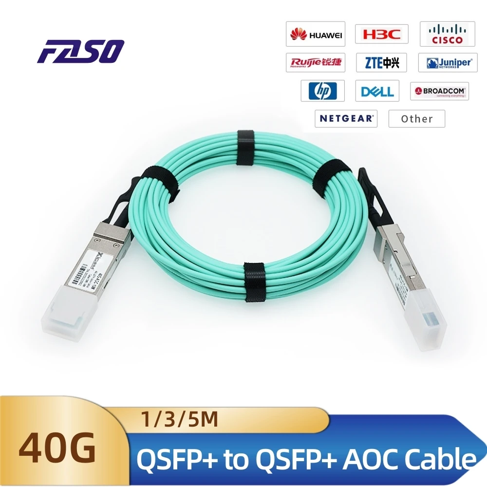 

40G QSFP+ to QSFP+ 1M/3M/5M OM3-Aqua AOC Active Optical Cable 1-5M, for Cisco,Huawei,MikroTik,HP,Intel...Etc Switch