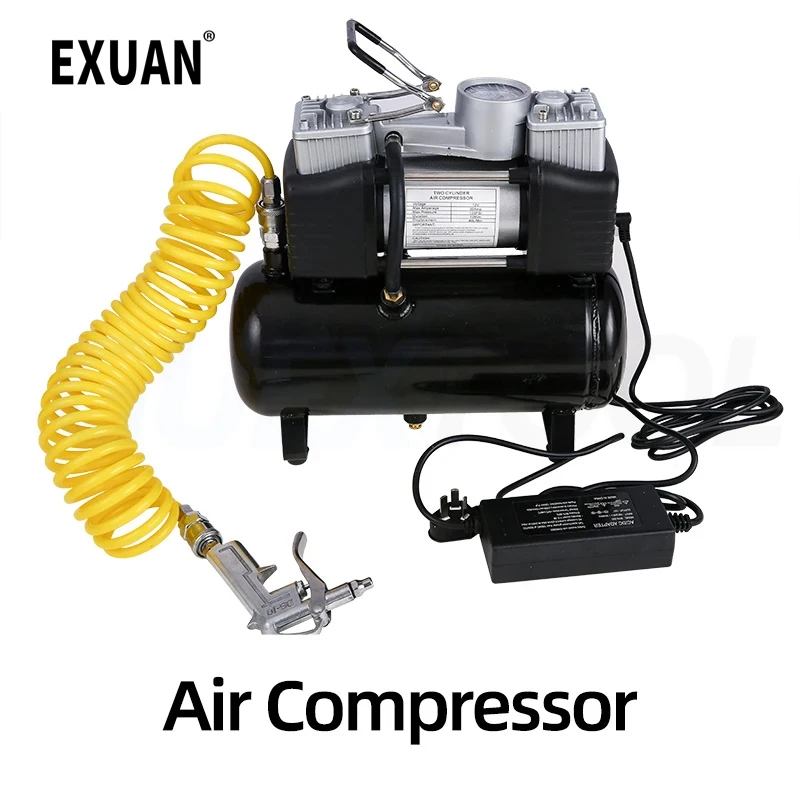 

Portable Dual Cylinder Air Pump Car Tire Inflator 12V 220V Silent Oil-Free Air Compressor Automatic Start Stop