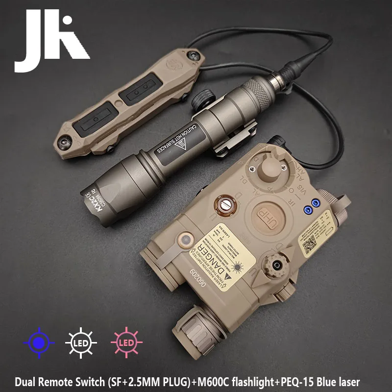Tactical PEQ15 Red Dot Laser Aiming IR light Battery Box Surefir M300 M600 Flashlight Tactical Dual Control Remote Switch PEQ