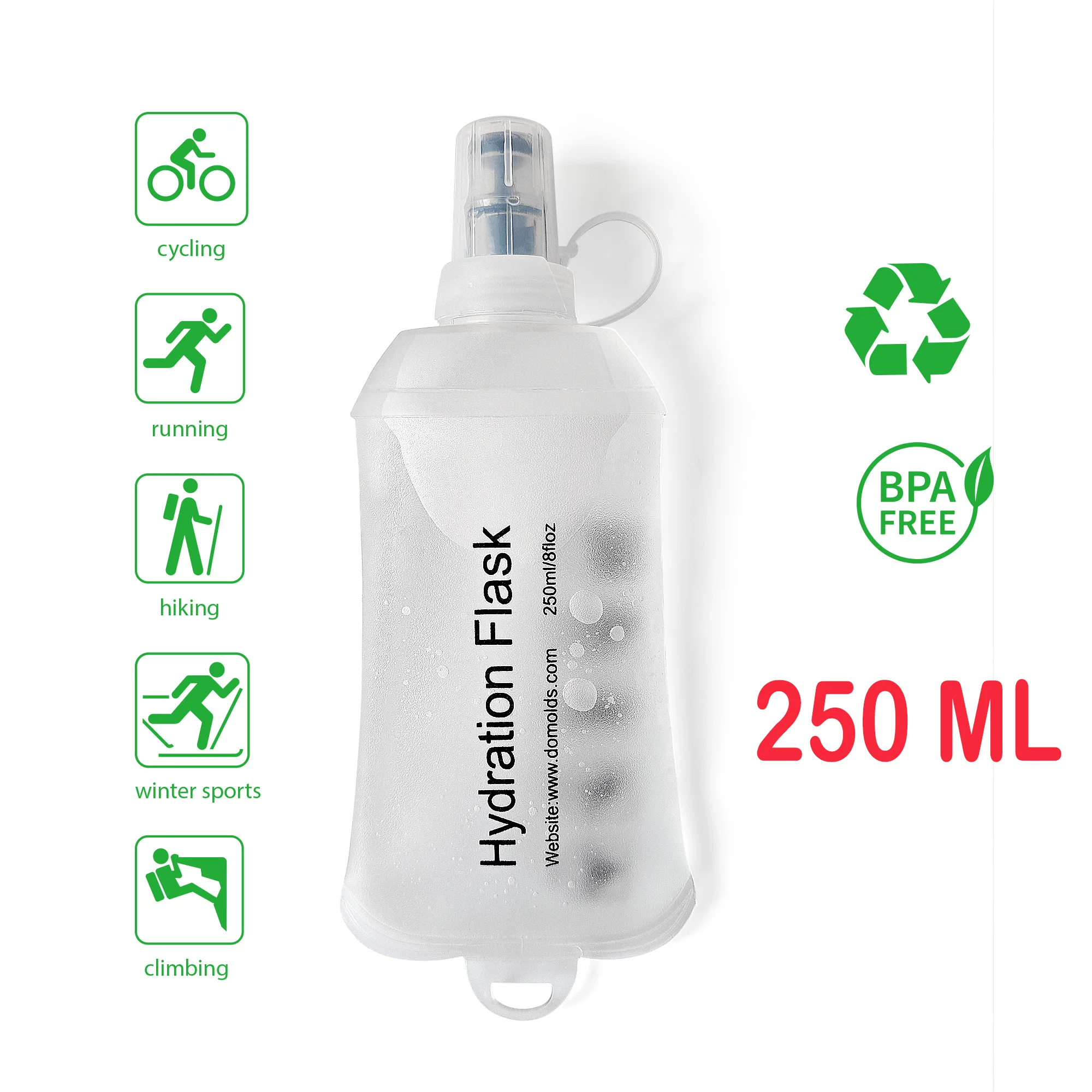 Collapsible Soft Flask - White Folding Water Bottle for Outdoor Activities (500ml, 250ml, 150ml)