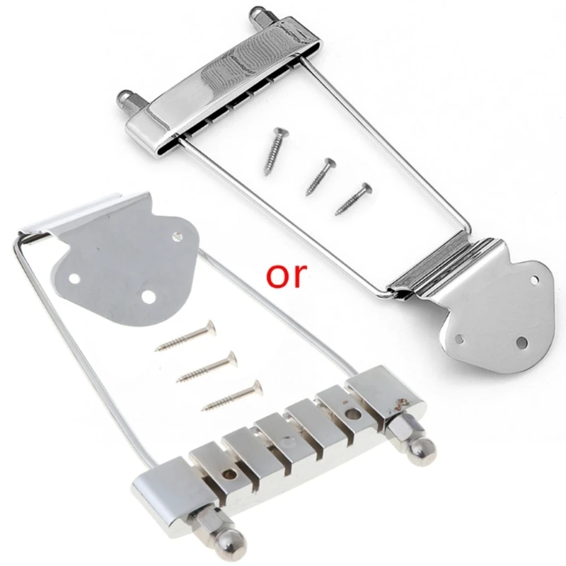 Chrome Guitar Tailpiece Trapeze Open Frame Bridge For 6 String Archtop
