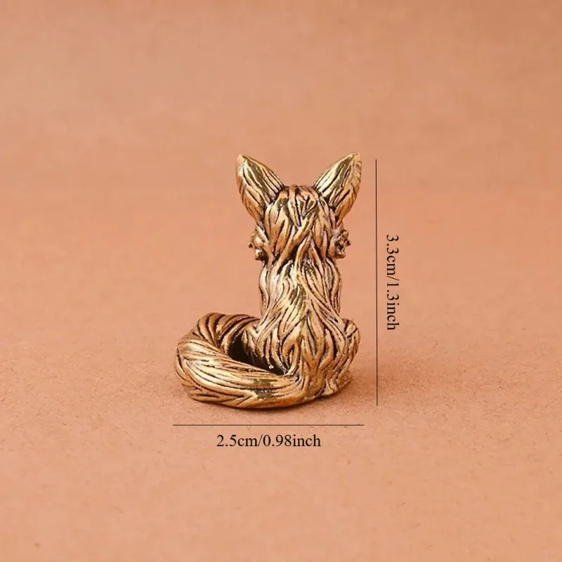 Brass Fox Statue Cute Fox Miniature Figurines Desk Decorations Accessories Copper Animal Sculpture Home Decor Crafts