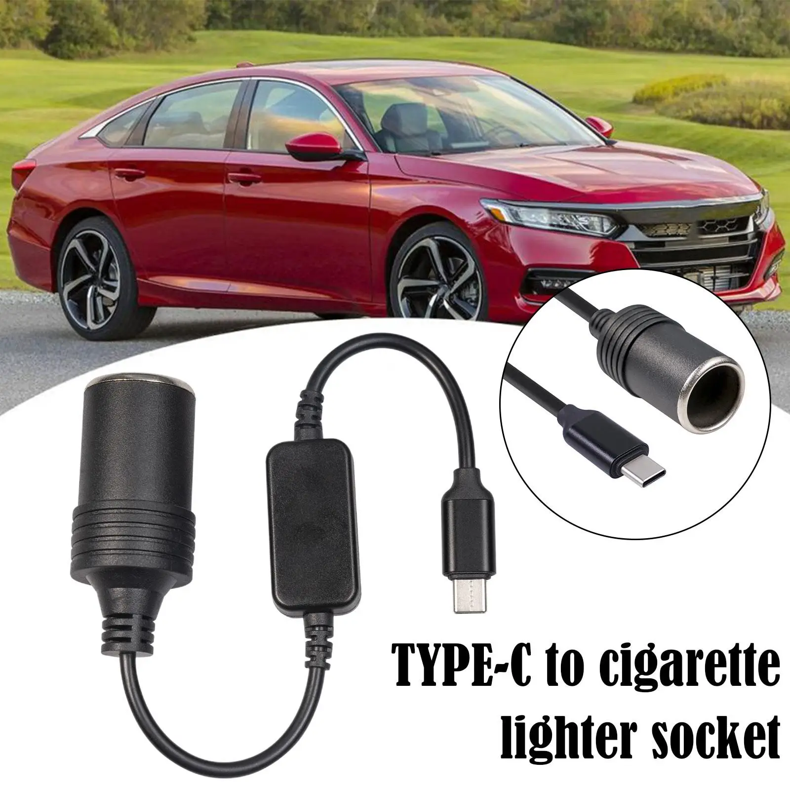 KASFDBMO Portatile USB C A 12V Auto Sigarette Accendini Presa Cavo USB C A 12V Sigarette Accendini Adattatore Per In Auto Gadget
