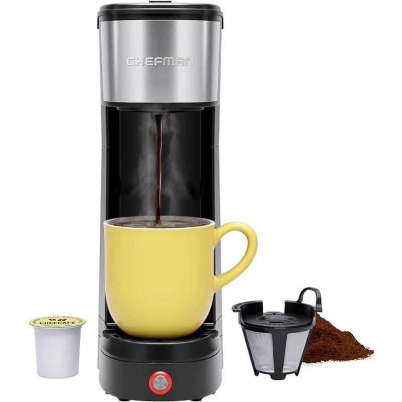 Single Serve Coffee Maker K Cup & Ground Coffee, One Cup Coffee Maker Brews  6-14 Oz in 2 Mins, Pod Coffee Maker Fits Travel Mugs, with 30 Oz Removable  Water Tank, Reuseable