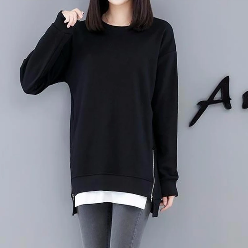 2023 Spring Autumn New Oversize Round Neck Long Sleeve Zipper Pullovers Women Casual Loose Fashion All-match Mid-length Sweatshi