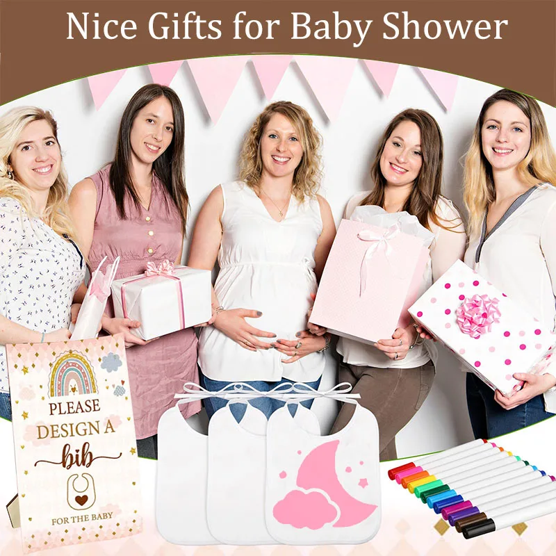 6-30 Sets Baby Shower Game Bibs Bodysuits Gender Reveal White Baby Boys Girl Bib Newborn Clothes Infant Fabric Marker Stencils 2
