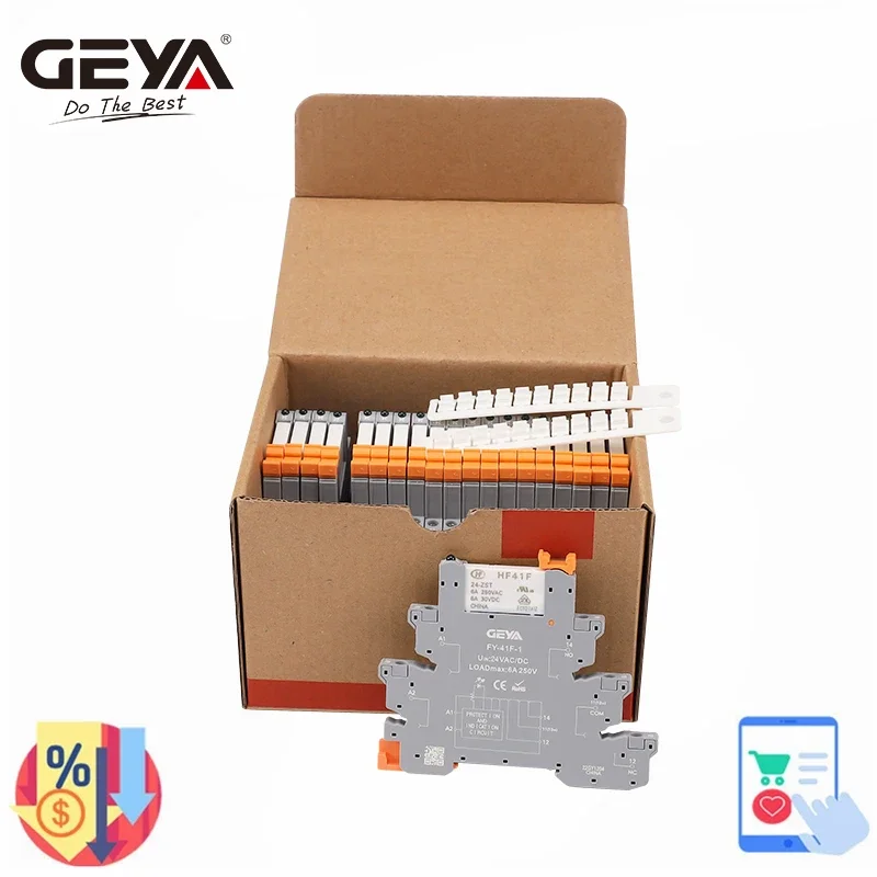 

SALE 20PCS GEYA 6A 1CO Slim Relay Mount On Screw Socket Relay Module 24VDC 6.2mm Hongfa Relay HF-41F-1/3