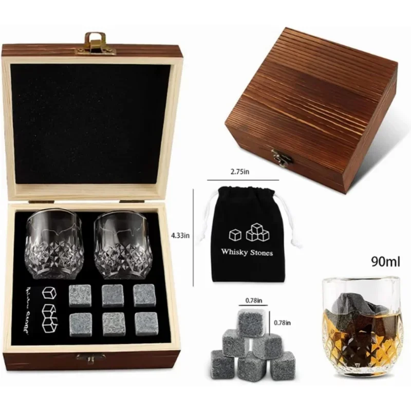 Whiskey Stone Gift Set for Men with Wine Glass